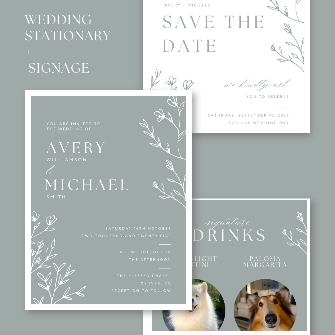 Sage Green Wedding Signage & Stationery Canva Bundle (53 Editable Templates)