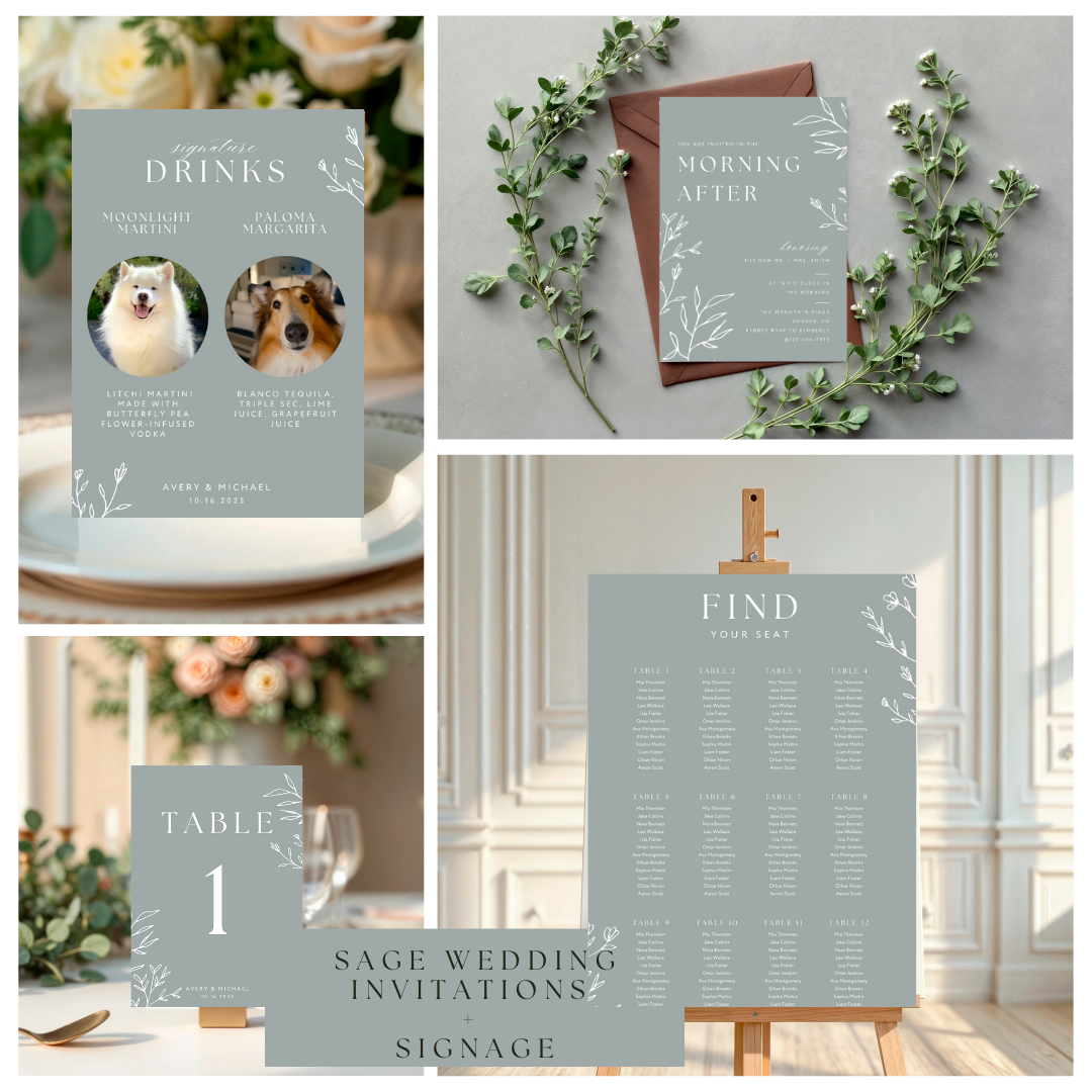 Sage Green Wedding Signage & Stationery Canva Bundle (53 Editable Templates)