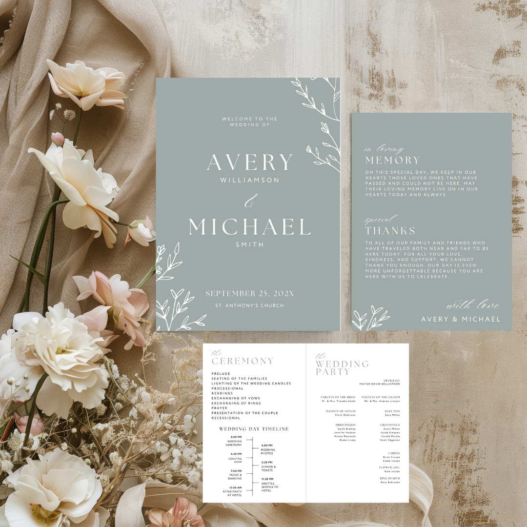 Sage Green Wedding Signage & Stationery Canva Bundle (53 Editable Templates)