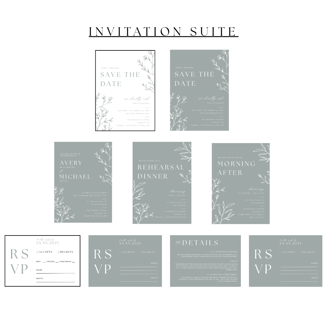 Sage Green Wedding Signage & Stationery Canva Bundle (53 Editable Templates)