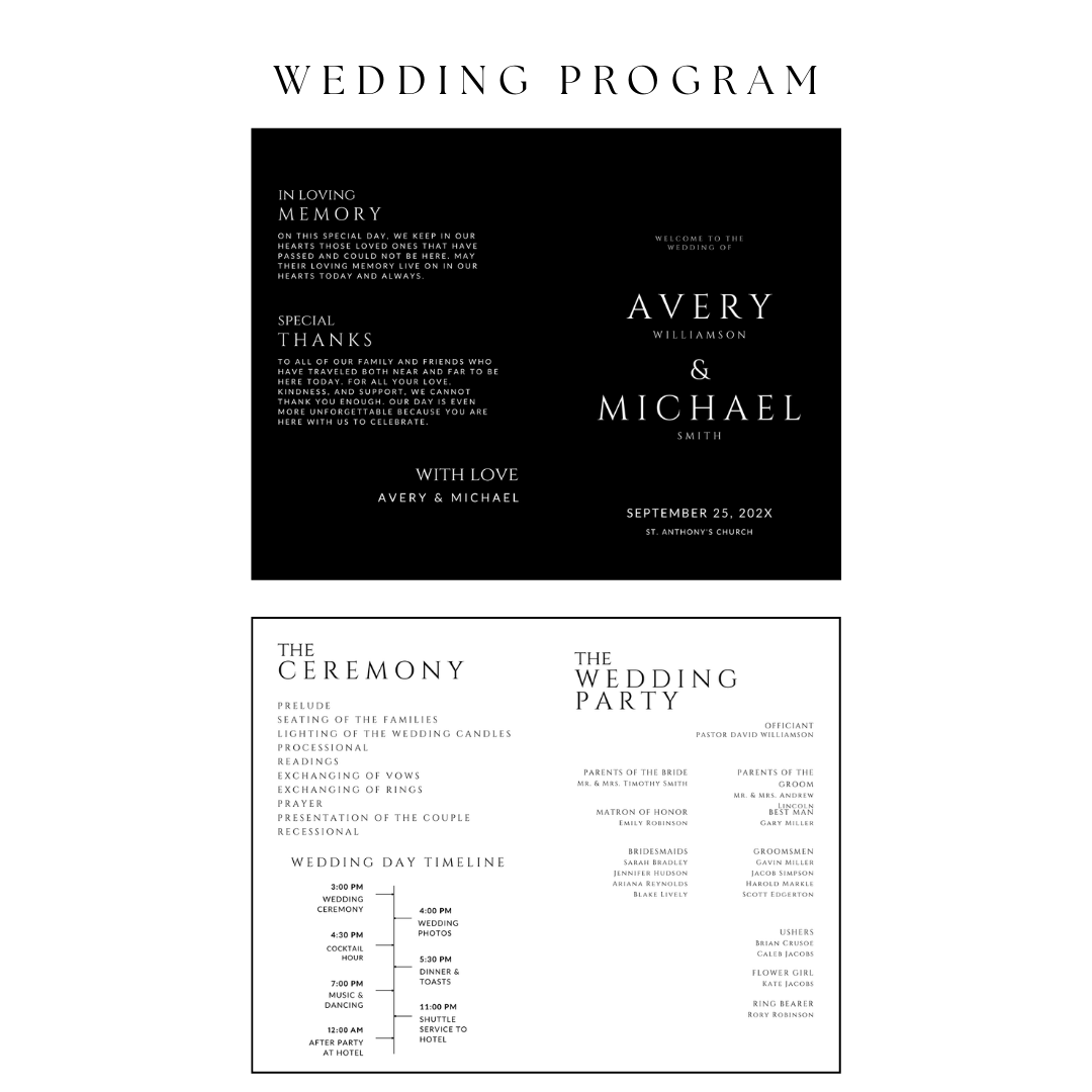 Black Wedding Signage & Stationery Canva Bundle (53 Editable Templates)