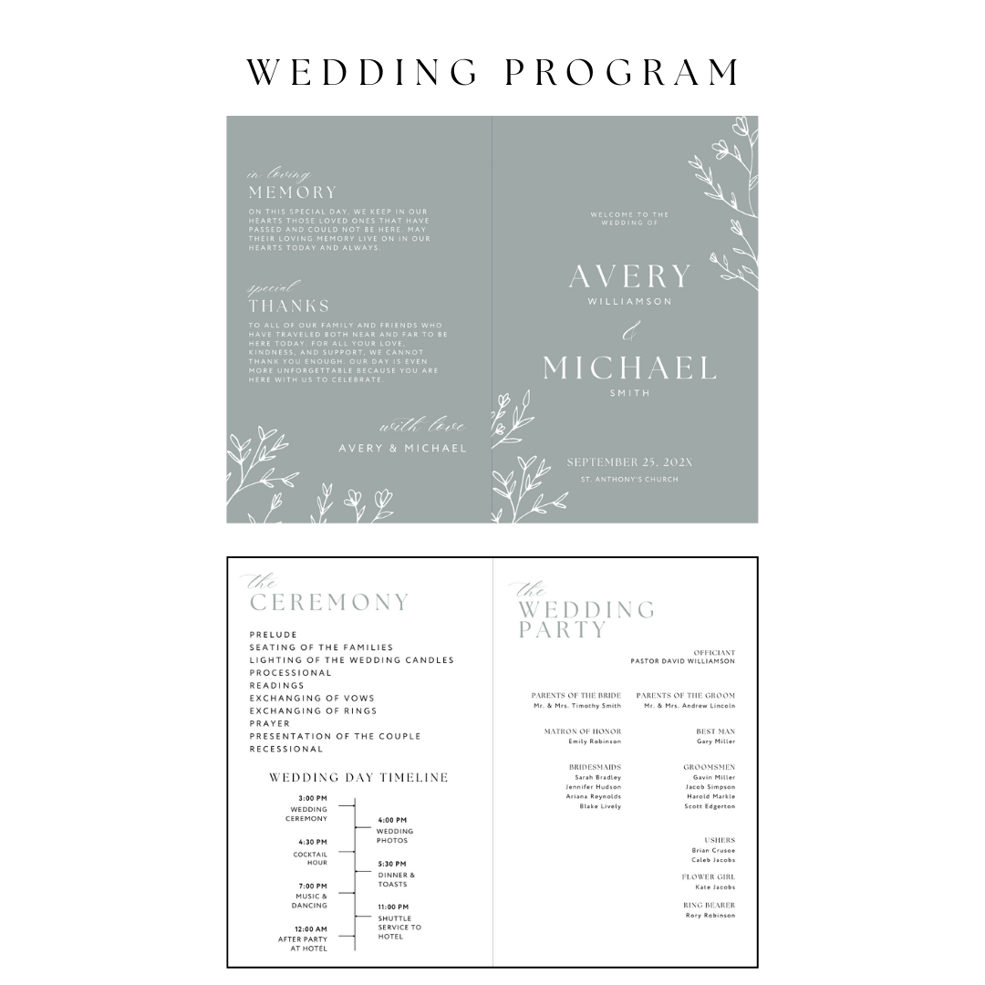 Sage Green Wedding Signage & Stationery Canva Bundle (53 Editable Templates)