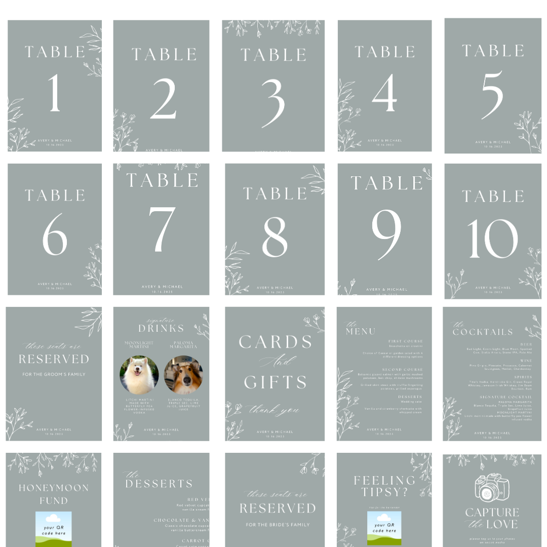 Sage Green Wedding Signage & Stationery Canva Bundle (53 Editable Templates)